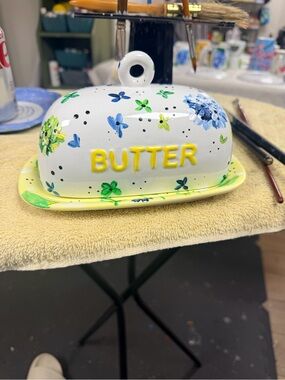 Hand-Painted by ME! Ceramic Butter Dish - White with Yellow & Blue Floral